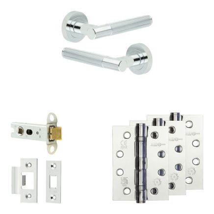 Complete Venice Door Handle Pack - Heavy Duty Latch - Polished Chrome - 76mm / 4-inch Hinges - JE-F21A-PC