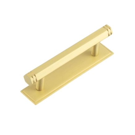 Hoxton Nile Cabinet Handles 96mm Ctrs Stepped Backplate Satin Brass - By Frelan Hardware - HOX-350SB-6050SB