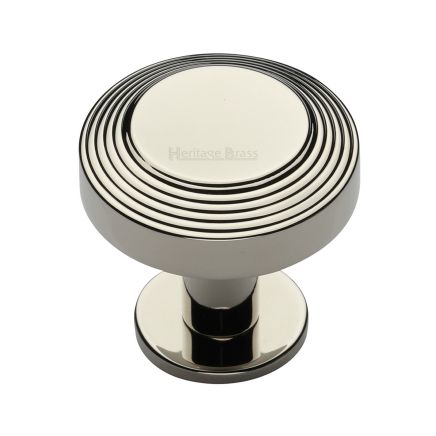 Heritage Brass Cabinet Knob Ridge Design with Rose 38mm Polished Nickel finishUK Registered Design Number 6194410