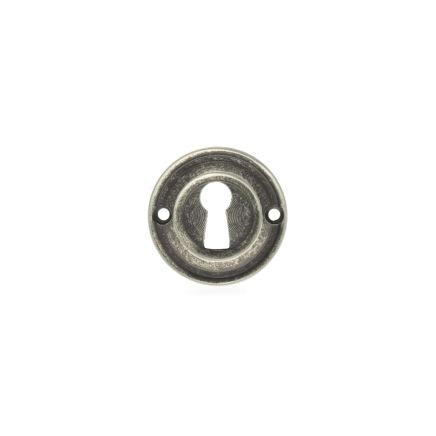 Old English Solid Brass Open Key Hole Escutcheons - Distressed Silver (Pair)