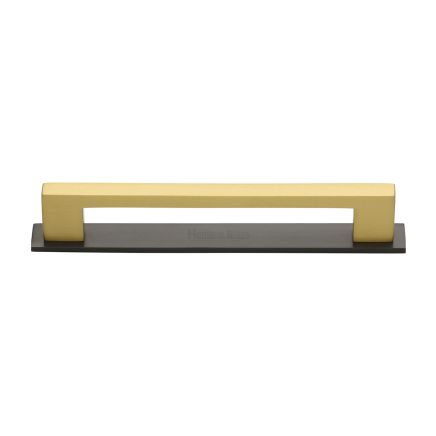 Heritage Brass Cabinet Pull Metro Design with Plate 160mm CTC Matt Bronze/Satin Brass Finish