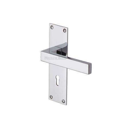 Heritage Brass Door Handle Lever Lock Metro Design Polished Chrome finish