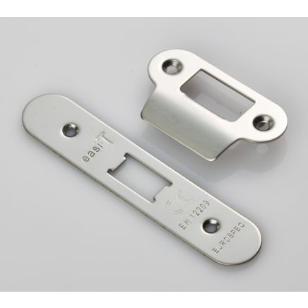 Forend Strike & Fixing Pack To Suit Flat Latch Fll5030-Bright Stainless Steel-Radius Forend - Bright Stainless Steel