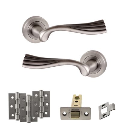 Old English Richmond Door Handle Pack (Latch Set - 3" CE Latch, 3" Fire Rated Hinges x3) - Matt Gun Metal