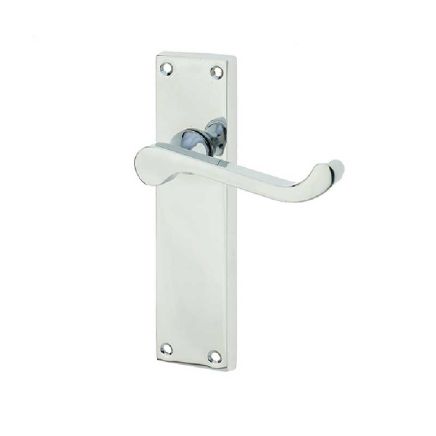 Victorian Scroll Door Handle on Long Latchset Plate Polished Chrome - By Frelan Hardware - JV11LPC