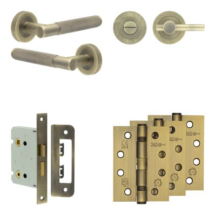 Complete Bari Door Handle Pack - Bathroom - Antique Brass - By Frelan Hardware - JE-D6A2-AB