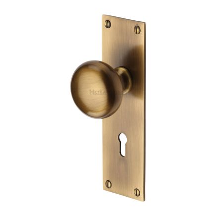 Heritage Brass Mortice Knob on Lock Plate Balmoral Design Antique Brass finish