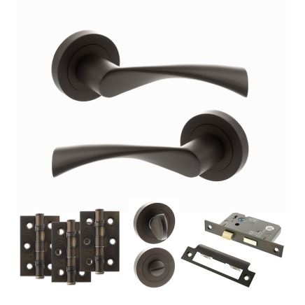 STATUS Colorado Door Handle Pack (Bathroom Set - 2.5" CE Bathroom Lock, 3" Fire Rated Hinges x3) - Urban Dark Bronze