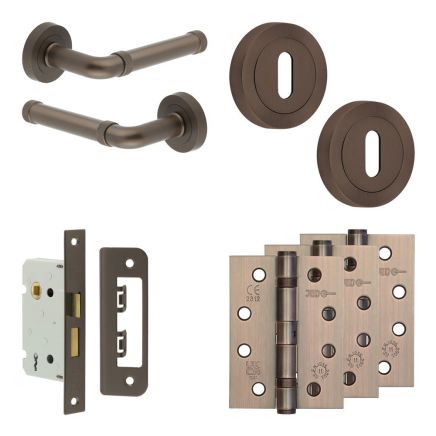 Complete Midtown Door Handle Pack - Sashlock - Dark Bronze - 65mm / 4-inch Hinges - JE-G7A8-DB