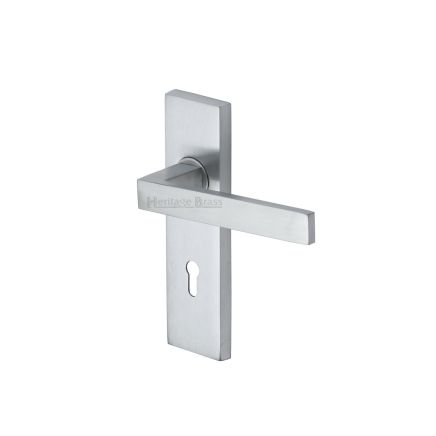 Heritage Brass Door Handle Lever Lock Delta Design Satin Chrome finish