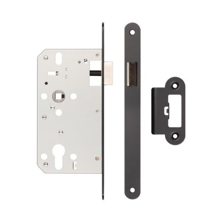 72mm Black Din Euro Latch Radiused 60mm Backset - By Frelan Hardware - JL-DL60RMB