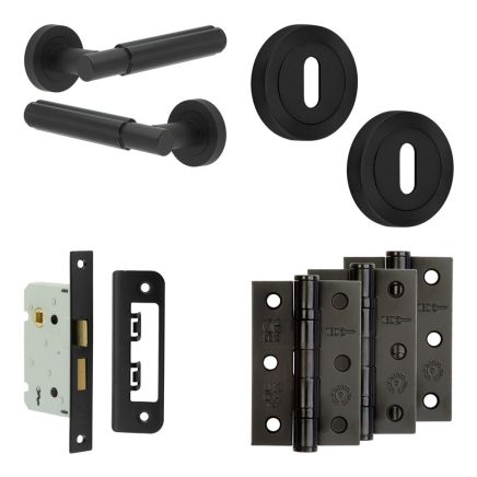 Complete Bloom Door Handle Pack - Sashlock - Matt Black - 65mm / 3-inch Hinges - JE-B7B8-MB
