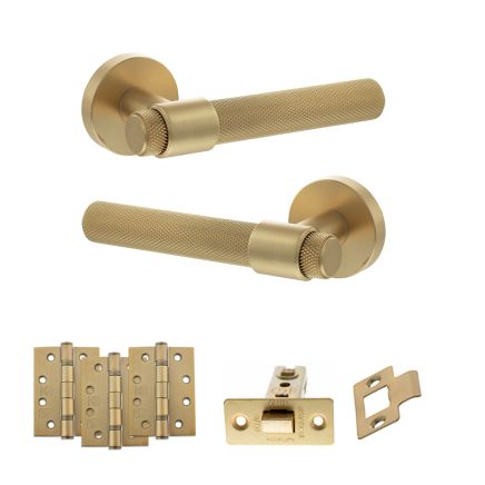 Senza Pari Andretta Door Handle Pack (Latch Set - 2.5" CE Latch, 4" Fire Rated Hinges x3) - Satin Brass