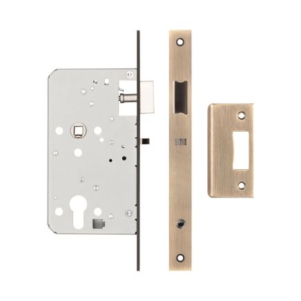 72mm Antique Brass Din Euro Nightlatch 60mm Backset - By Frelan Hardware - JL-DNL60AB