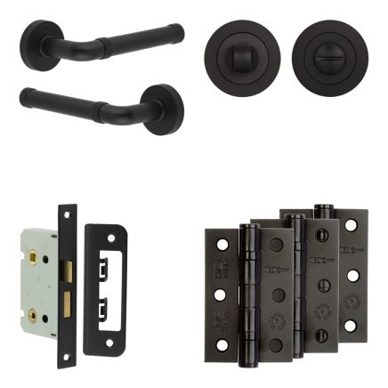Complete Midtown Door Handle Pack - Bathroom - Black - By Frelan Hardware - JE-G5B3-MB