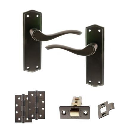 Old English Warwick Door Handle Pack (Latch Set - 2.5" CE Latch, 4" Slim Knuckle Hinges x2) - Urban Dark Bronze