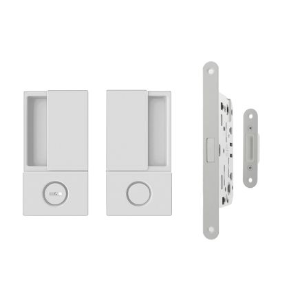 AGB Wave Flush Door Handle & Bathroom Lock Set - White