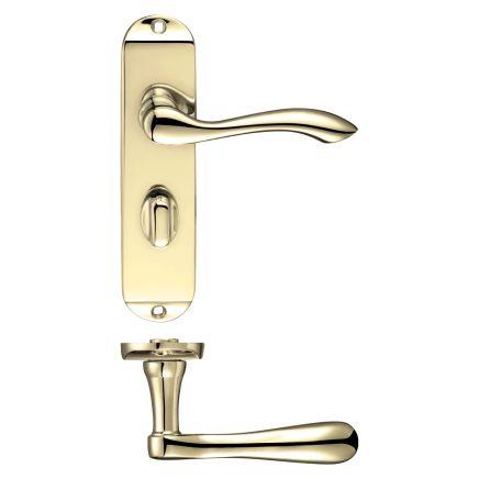 Zoo Hardware Project Arundel lever on bathroom backplate - 175mm x 42mm - Electro Brass