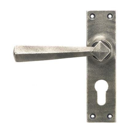 Antique Pewter Straight Lever Euro Lock Set