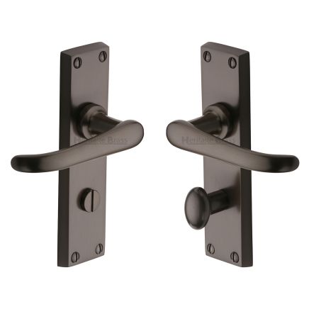 Heritage Brass Door Handle for Bathroom Windsor Design Matt Bronze finish
