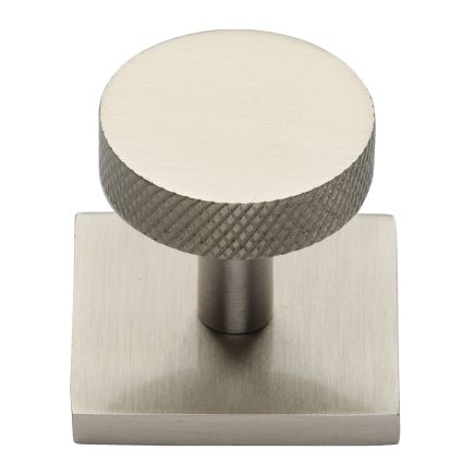 Heritage Brass Cabinet Knob Disc Knurled Design with Square Backplate 32mm Satin Nickel finish