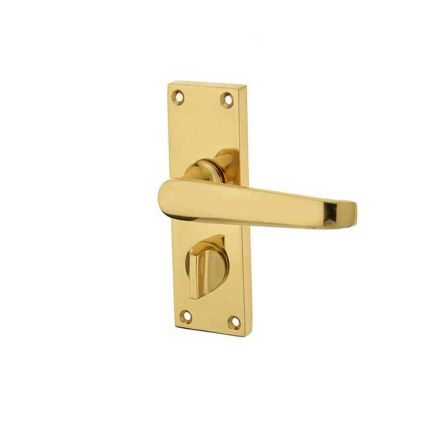 Victorian Straight Door Handle on Privacy Plate Polished Brass - By Frelan Hardware - JV31PRPB