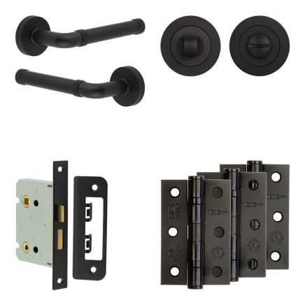 Complete Midtown Door Handle Pack - Bathroom - Black - By Frelan Hardware - JE-G6B3-MB