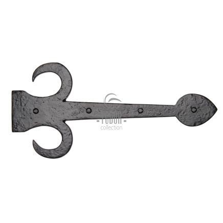 The Tudor Dummy Strap Hinge Fleur de Lys Design 15" Black Iron