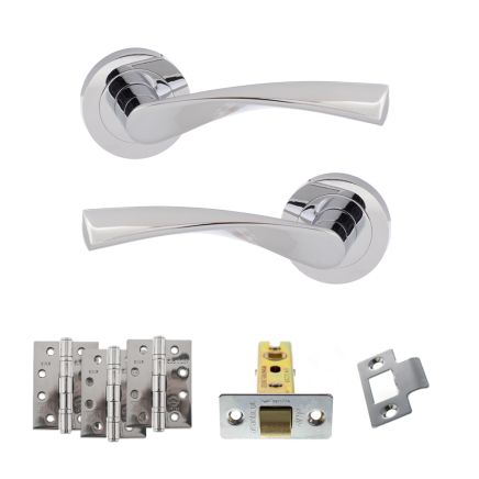 Eco Aqua Door Handle Pack (Latch Set - 2.5" CE Latch, 4" Fire Rated Hinges x3) - Polished Chrome