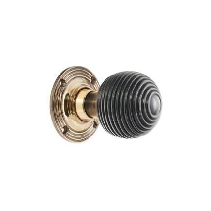 Ebony Beehive Rim/Mortice Door Knob Aged Brass