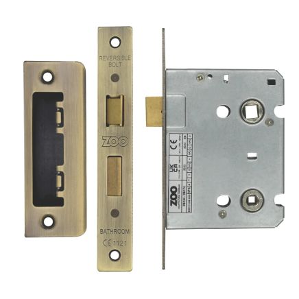 Zoo Hardware Bathroom Lock 3" - 57mm c/c - Antique Brass