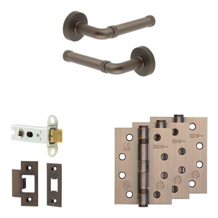Complete Midtown Door Handle Pack - Heavy Duty Latch - Dark Bronze - 76mm / 4-inch Hinges - JE-G21A-DB