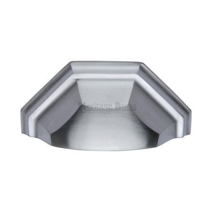 Heritage Brass Drawer Pull Deco Design 89mm CTC Satin Chrome Finish
