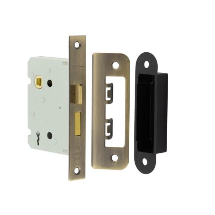 Jedo Kontrax 2 Lever Sashlocks with Square Forend & Radiused Strike Plate 76mm Antique Brass - By Frelan Hardware - JL480AB
