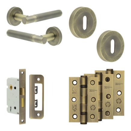 Complete Venice Door Handle Pack - Sashlock - Antique Brass - 65mm / 3-inch Hinges - JE-F7B8-AB