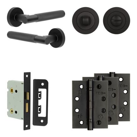 Complete Bari Door Handle Pack - Bathroom - Black - By Frelan Hardware - JE-D6A3-MB