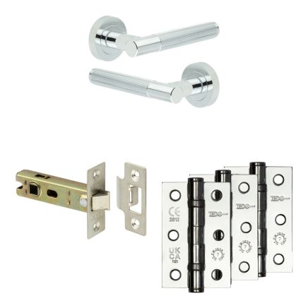 Complete Venice Door Handle Pack - Internal Doors - Polished Chrome - 76mm / 3-inch Hinges - JE-F3B-PC