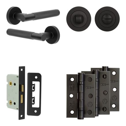 Complete Bari Door Handle Pack - Bathroom - Black - By Frelan Hardware - JE-D5B3-MB