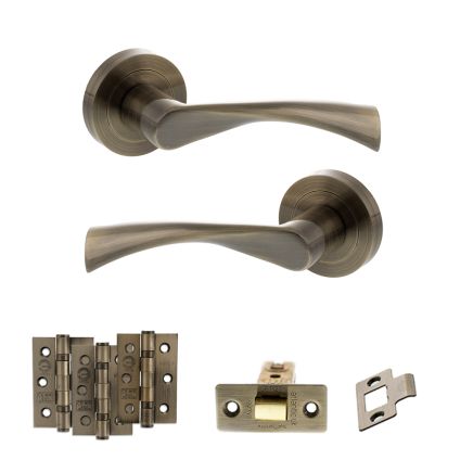 STATUS Colorado Door Handle Pack (Latch Set - 2.5" CE Latch, 3" Fire Rated Hinges x3) - Antique Brass
