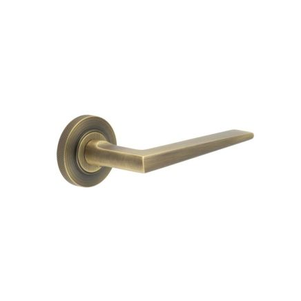 Mayfair Door Handle on Knurled Rose Antique Brass - By Frelan Hardware - BUR10KIT5