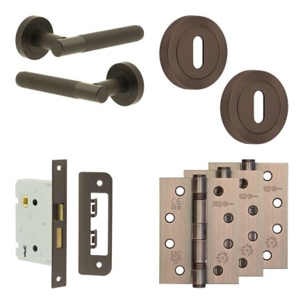 Complete Venice Door Handle Pack - Sashlock - Dark Bronze - 76mm / 4-inch Hinges - JE-F8A8-DB