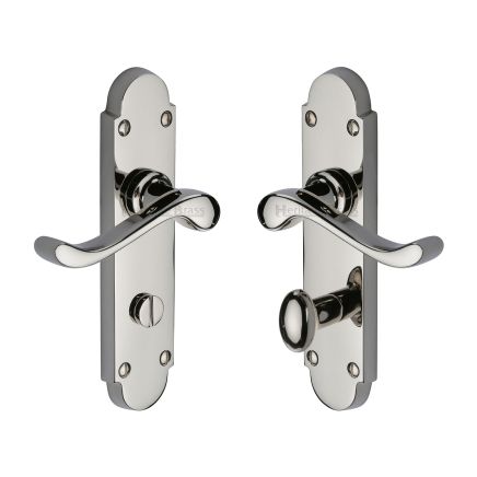 Heritage Brass Door Handle for Bathroom Savoy Design Polished Nickel finish