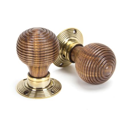 Rosewood & Aged Brass Beehive Mortice/Rim Knob Set
