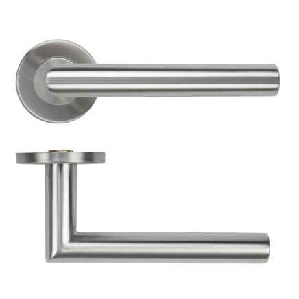 Zoo Hardware 19mm Mitred Lever on Round Rose 53mm x 6mm Push-on Rose - BS EN 1906 Grade 3 - Grade 201 - Satin Stainless