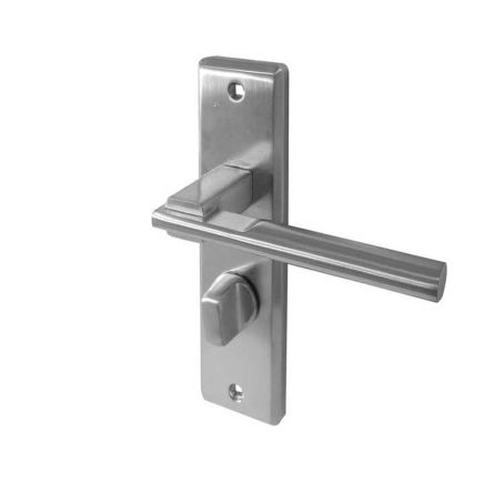 Delta Suite Door Handles on Bathrooom Plate Satin Chrome - By Frelan Hardware - JV3023SC