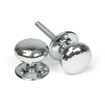 Polished Chrome Hammered Mushroom Mortice/Rim Knob Set