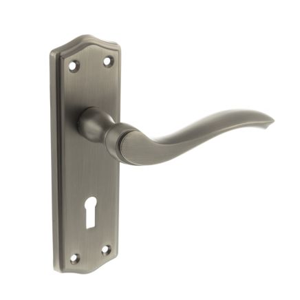 Old English Warwick Key Lever Door Handle on Backplate - Matt Gun Metal (Pair)