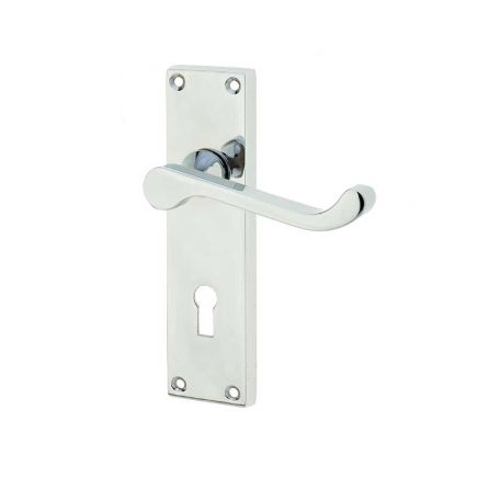 Victorian Scroll Door Handle on Lockplate Polished Chrome - By Frelan Hardware - JV10PC