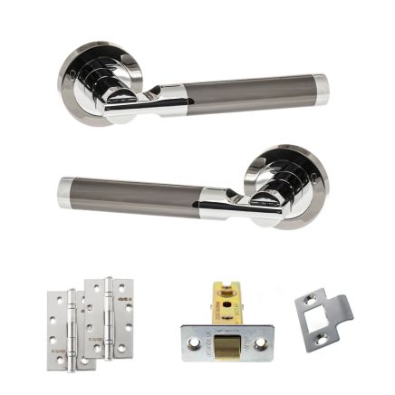 STATUS Dakota Door Handle Pack (Latch Set - 2.5" CE Latch, 4" Slim Knuckle Hinges x2) - Black Nickel/Polished Chrome
