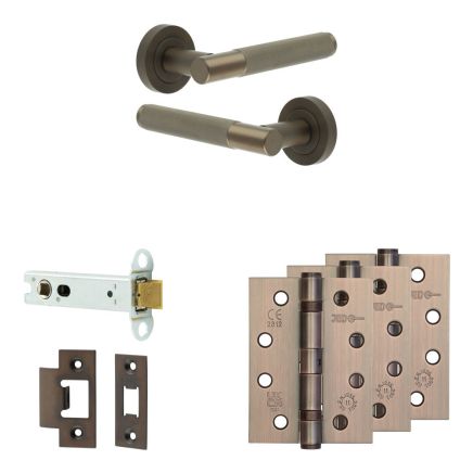 Complete Bari Door Handle Pack - Heavy Duty Latch - Dark Bronze - 102mm / 4-inch Hinges - JE-D22A-DB